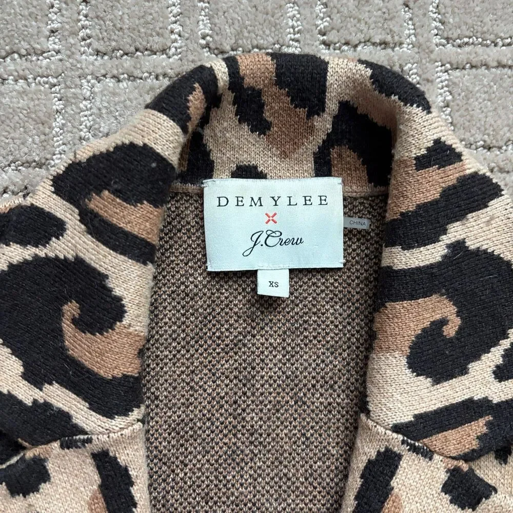 J. Crew Demylee Wool Sweater Blazer Jacket Women's XS Brown Tan Animal Leopard